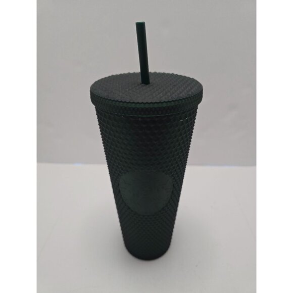 Starbucks Other - Starbucks 2022 Studded Matte Dark Green Venti 24 oz Tumbler Cold Cup Lid Straw